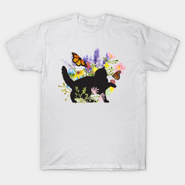 Kitty Cat Playing With Butterfly Floral Garden T-Shirt by TLSDesigns